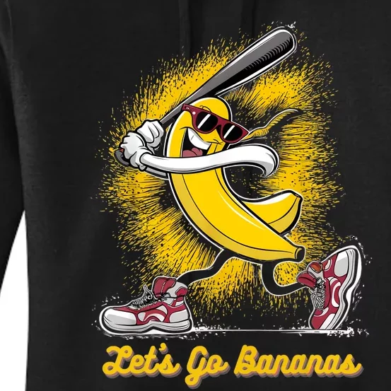 Banana Playing Baseball Fruit Lover Baseball Player Women's Pullover Hoodie