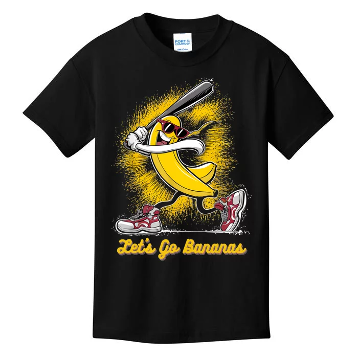 Banana Playing Baseball Fruit Lover Baseball Player Kids T-Shirt