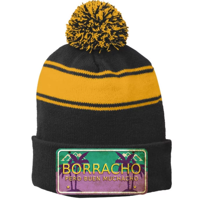 Borracho Pero Buen Muchacho Stripe Pom Pom Beanie