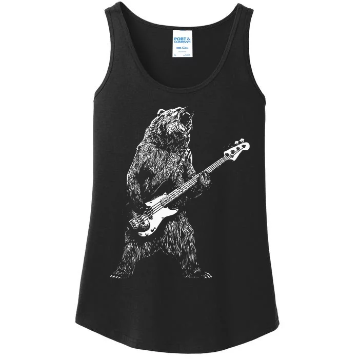 Bear Playing Bass Guitar Animal Playing Guitar Ladies Essential Tank