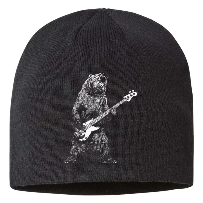 Bear Playing Bass Guitar Animal Playing Guitar 8 1/2in Sustainable Knit Beanie