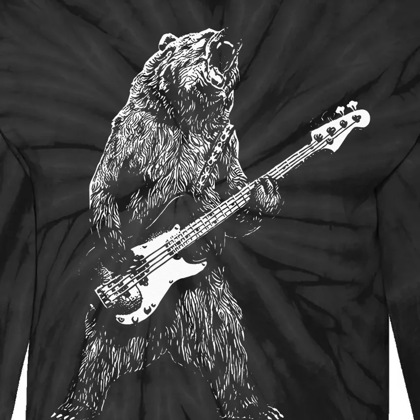 Bear Playing Bass Guitar Animal Playing Guitar Tie-Dye Long Sleeve Shirt