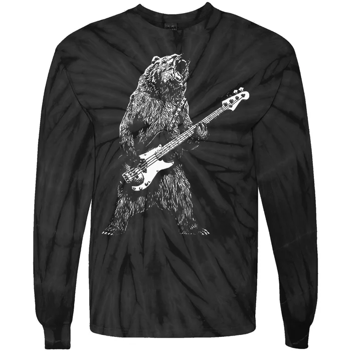 Bear Playing Bass Guitar Animal Playing Guitar Tie-Dye Long Sleeve Shirt