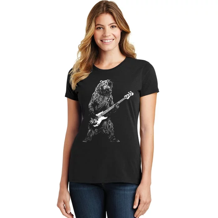 Bear Playing Bass Guitar Animal Playing Guitar Women's T-Shirt