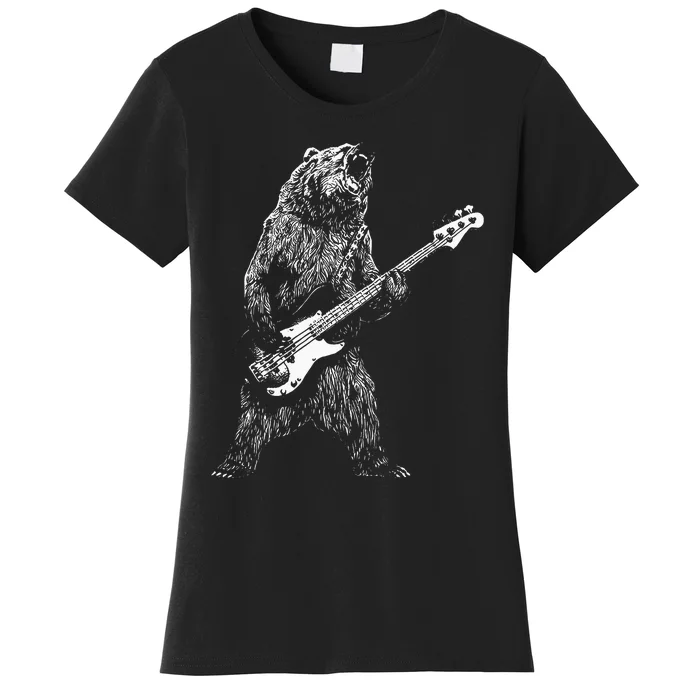 Bear Playing Bass Guitar Animal Playing Guitar Women's T-Shirt