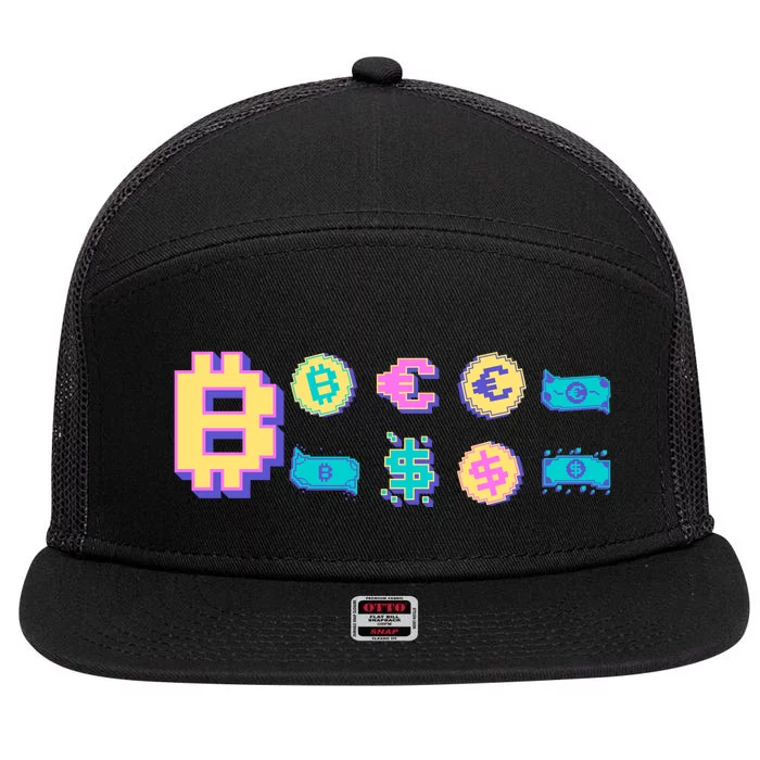 Bitcoin Pixelated 7 Panel Mesh Trucker Snapback Hat