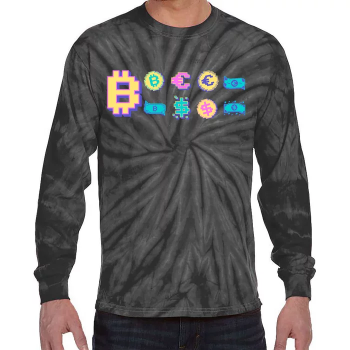 Bitcoin Pixelated Tie-Dye Long Sleeve Shirt