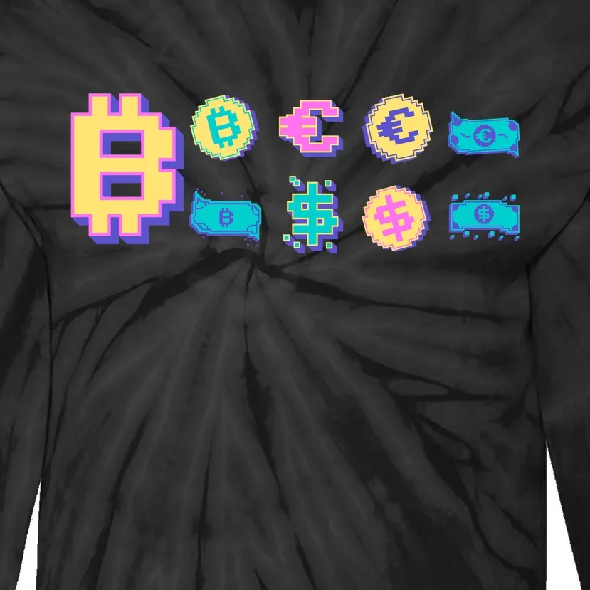 Bitcoin Pixelated Tie-Dye Long Sleeve Shirt