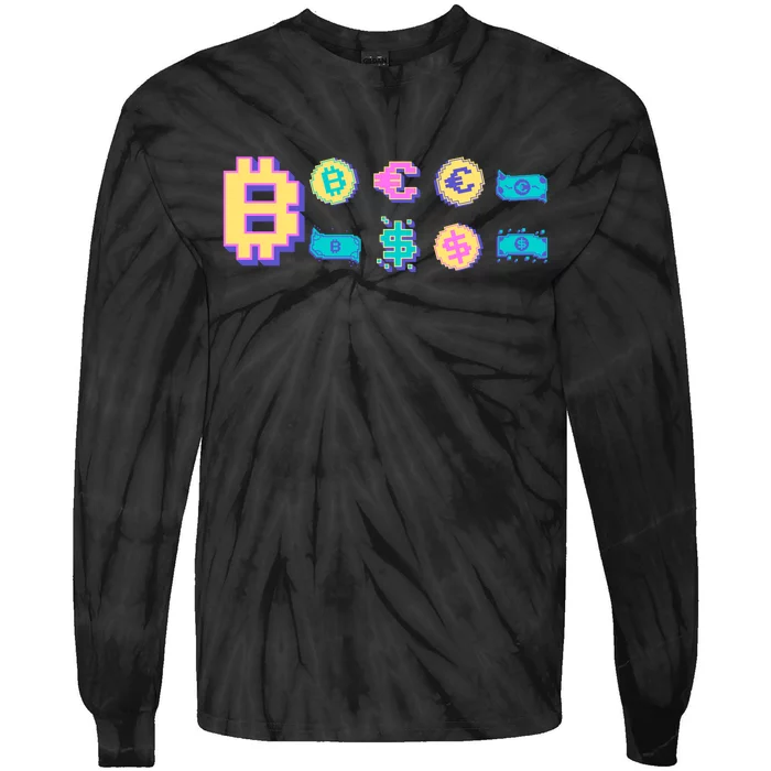 Bitcoin Pixelated Tie-Dye Long Sleeve Shirt