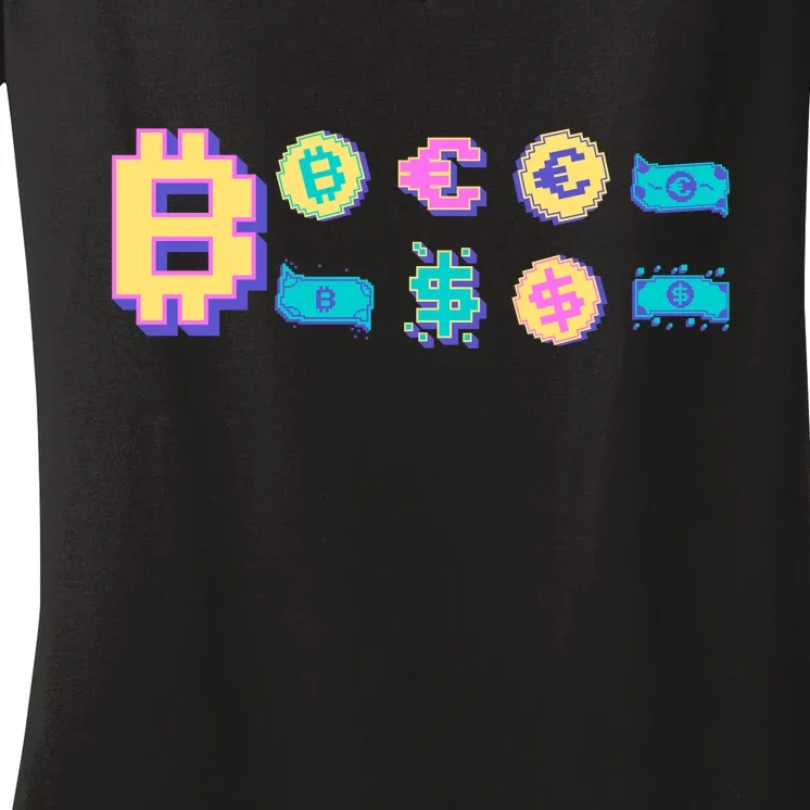 Bitcoin Pixelated Women's V-Neck T-Shirt