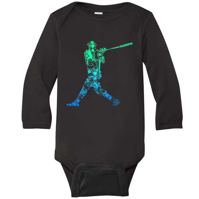 Baseball Player Batter Baby Long Sleeve Bodysuit