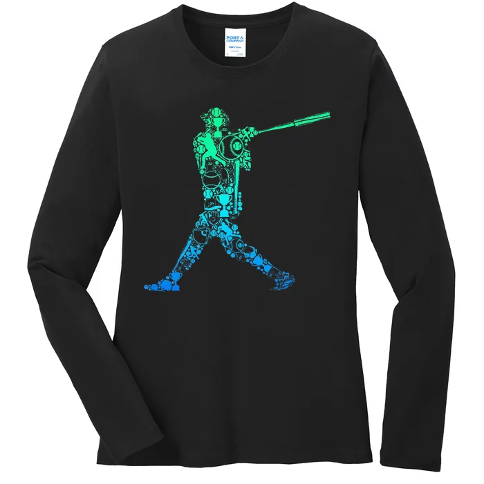 Baseball Player Batter Ladies Long Sleeve Shirt