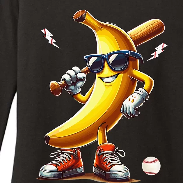 Banana Playing Baseball Womens CVC Long Sleeve Shirt