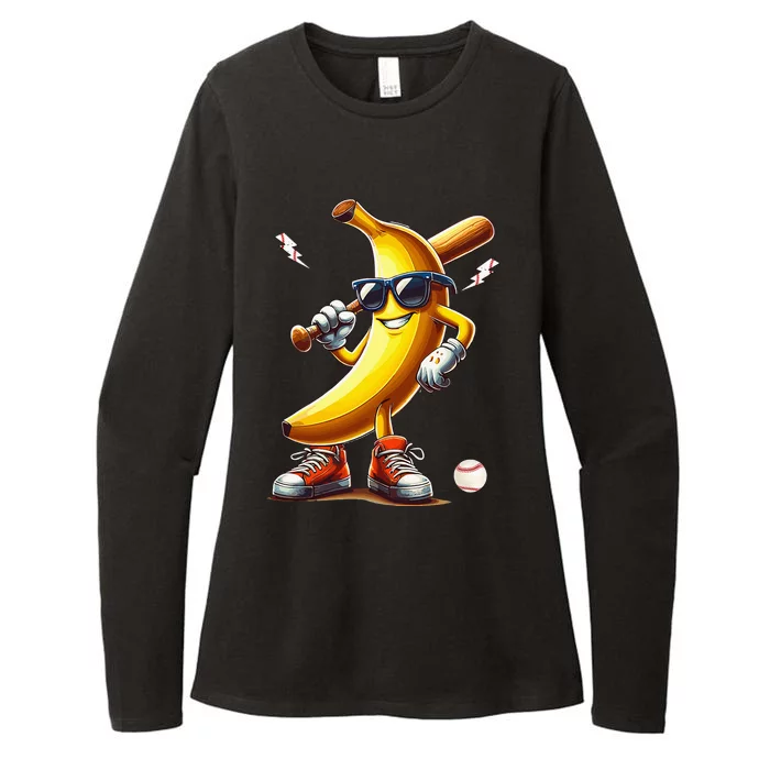 Banana Playing Baseball Womens CVC Long Sleeve Shirt