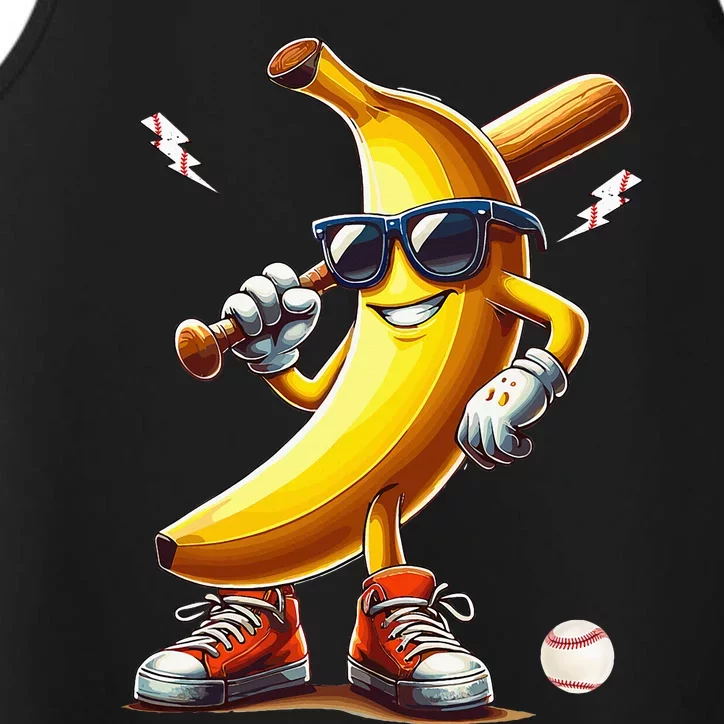 Banana Playing Baseball Performance Tank