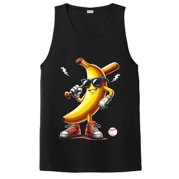 Banana Playing Baseball Performance Tank