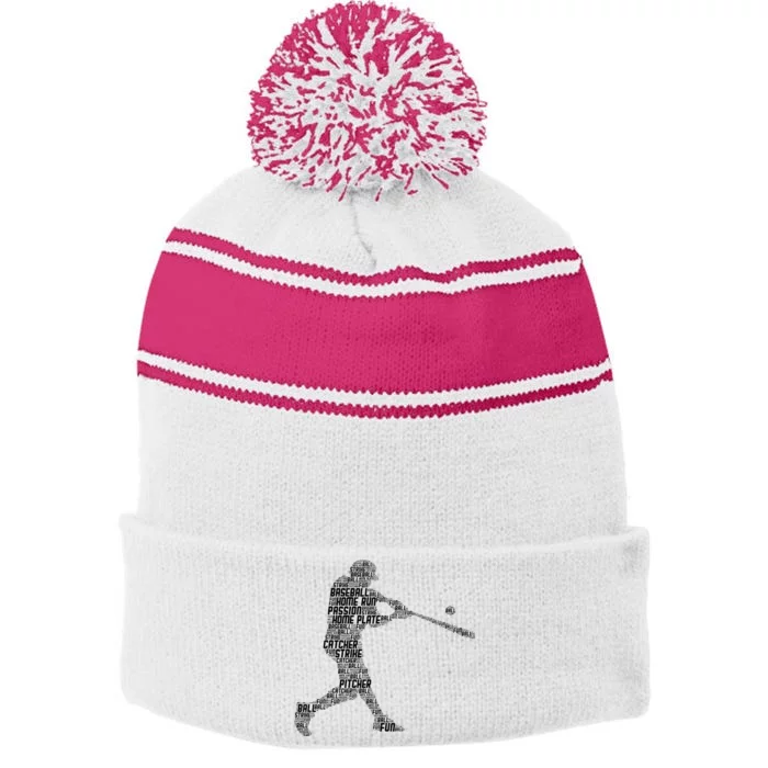 Baseball Player Batter Stripe Pom Pom Beanie