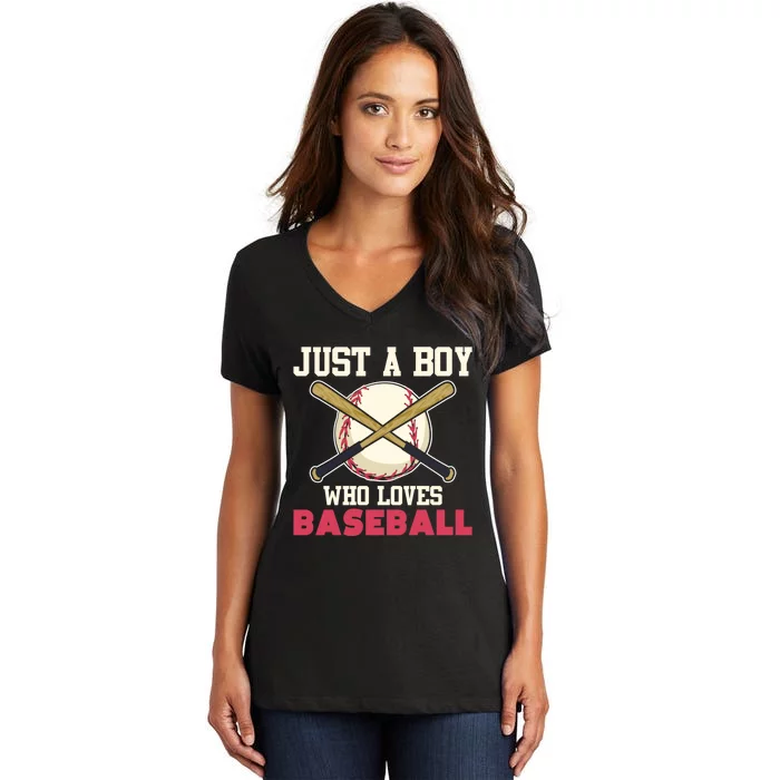 Baseball Player Boy American Sport Baseball Fan Baseball Women's V-Neck T-Shirt