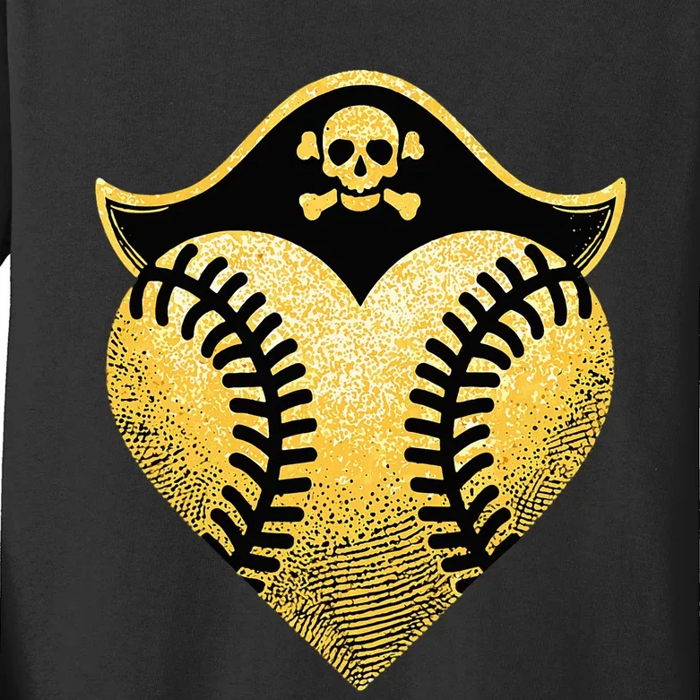 Baseball Pirate Baseball Player Kids Long Sleeve Shirt