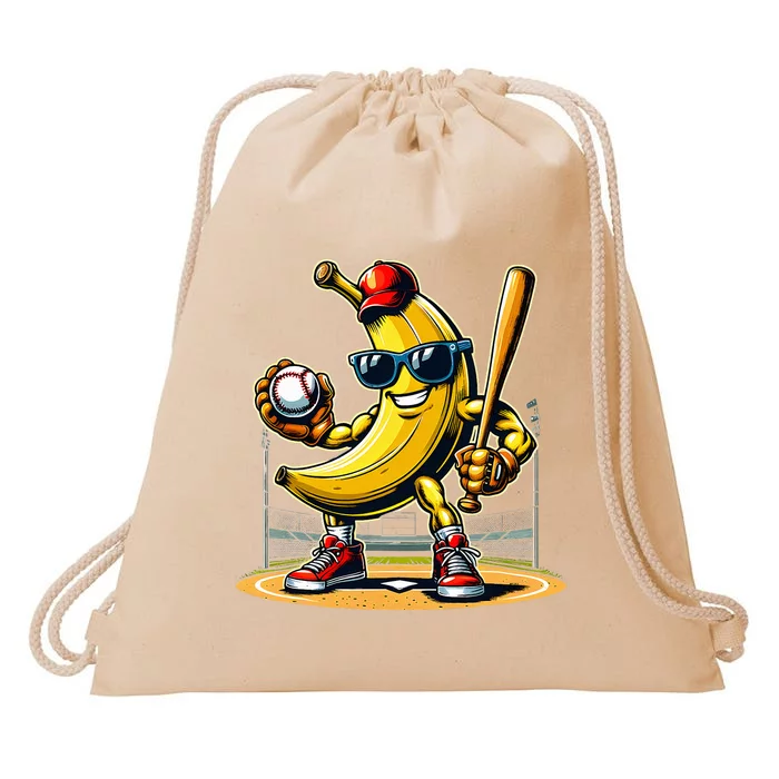 Banana Playing Baseball Baseball Player Drawstring Bag