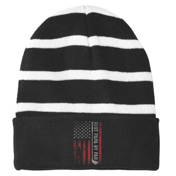 Best Papa By Par American Flag Golf Patriotic Golfer Striped Beanie with Solid Band