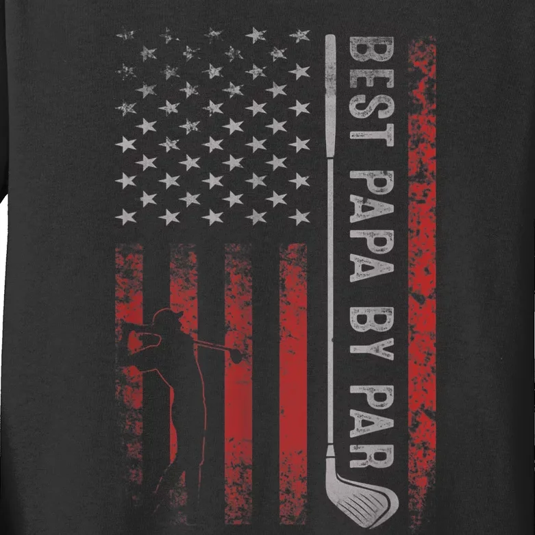 Best Papa By Par American Flag Golf Patriotic Golfer Kids Long Sleeve Shirt