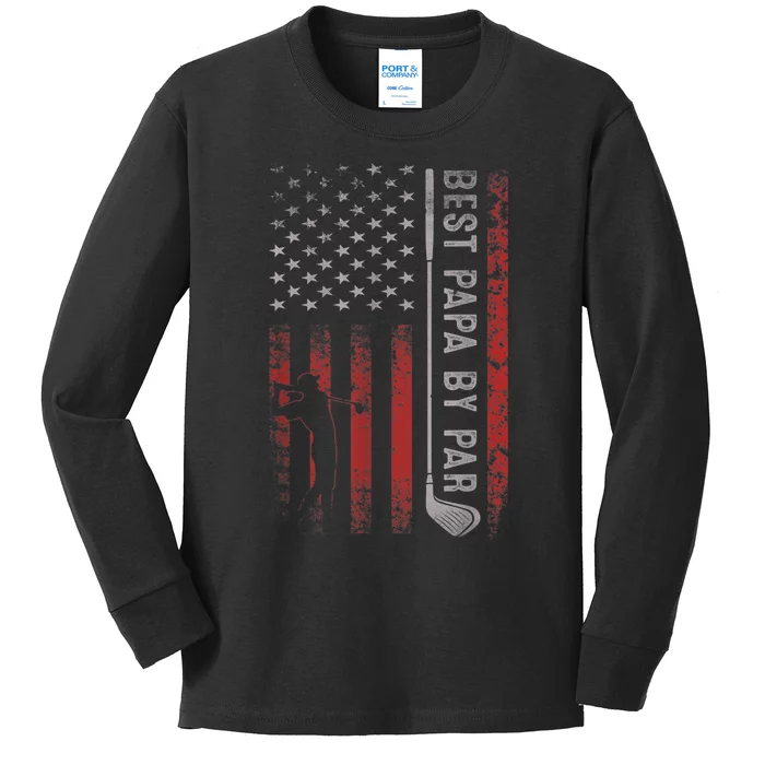 Best Papa By Par American Flag Golf Patriotic Golfer Kids Long Sleeve Shirt