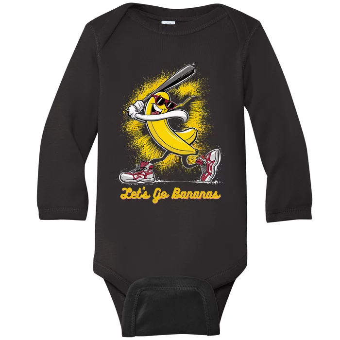 Banana Playing Baseball Fruit Love Baby Long Sleeve Bodysuit