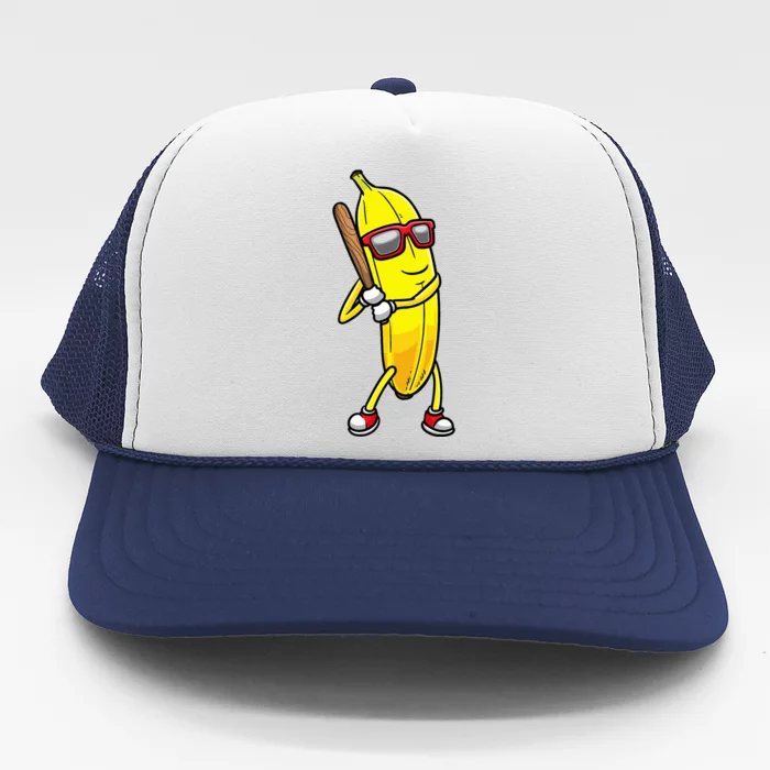 Banana Playing Baseball Fruit Lover Trucker Hat