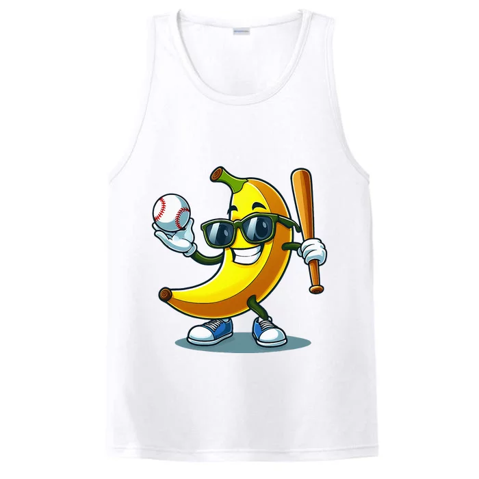 Banana Playing Baseball Fruit Lover Baseball Player Performance Tank