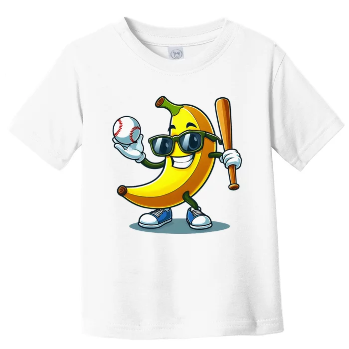 Banana Playing Baseball Fruit Lover Baseball Player Toddler T-Shirt