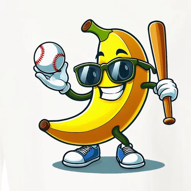 Banana Playing Baseball Fruit Lover Baseball Player Cropped Pullover Crew