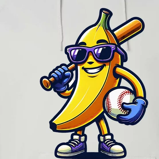 Banana Playing Baseball Fruit Lover Performance Fleece Hoodie