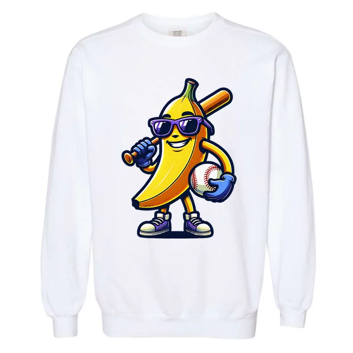 Banana Playing Baseball Fruit Lover Garment-Dyed Sweatshirt