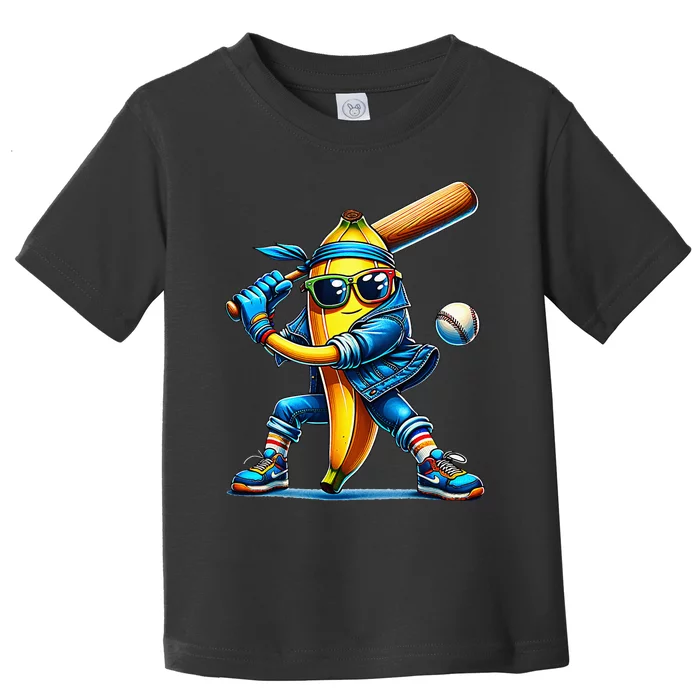 Banana Playing Baseball Fruit Lover Baseball Player Toddler T-Shirt