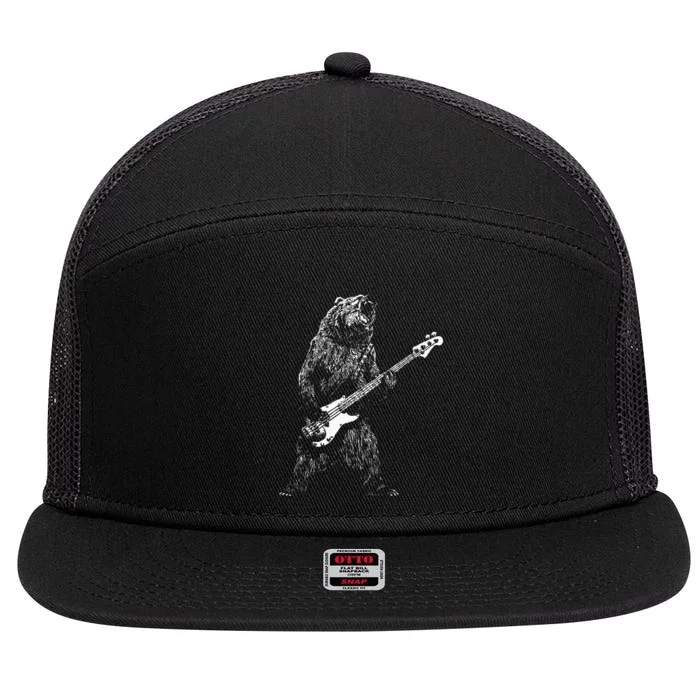 Bear Playing Bass Guitar For Men Animal Playing Guitar 7 Panel Mesh Trucker Snapback Hat