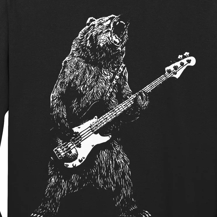 Bear Playing Bass Guitar For Men Animal Playing Guitar Long Sleeve Shirt