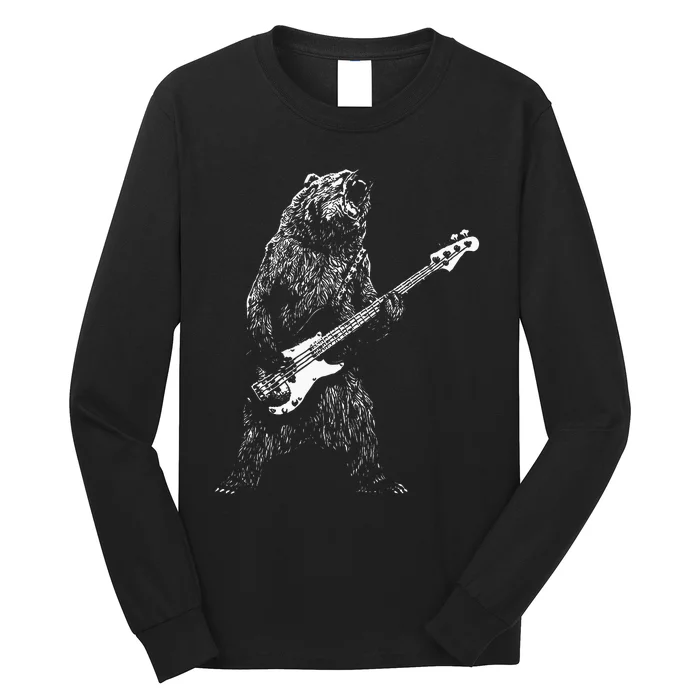 Bear Playing Bass Guitar For Men Animal Playing Guitar Long Sleeve Shirt