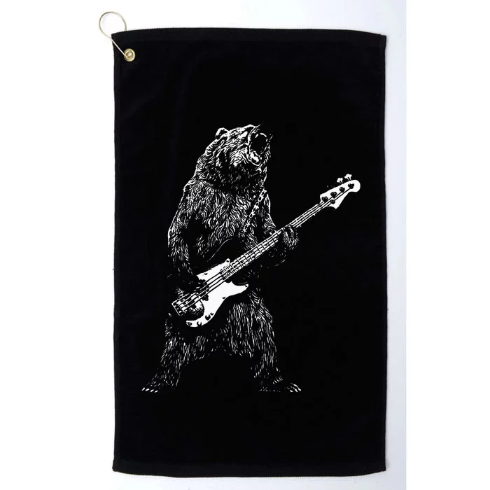 Bear Playing Bass Guitar For Men Animal Playing Guitar Platinum Collection Golf Towel