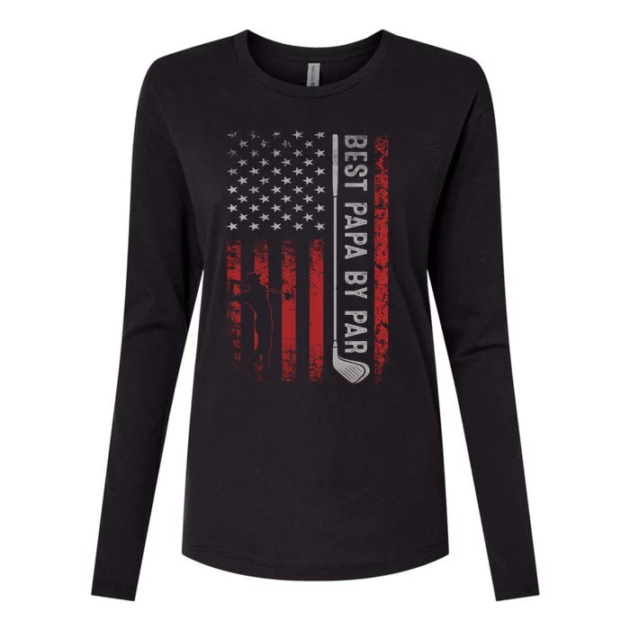 Best Papa By Par American Flag Golf Patriotic Golfer Long Womens Cotton Relaxed Long Sleeve T-Shirt