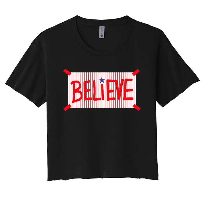 Believe Philadelphia Baseball Player Women's Crop Top Tee