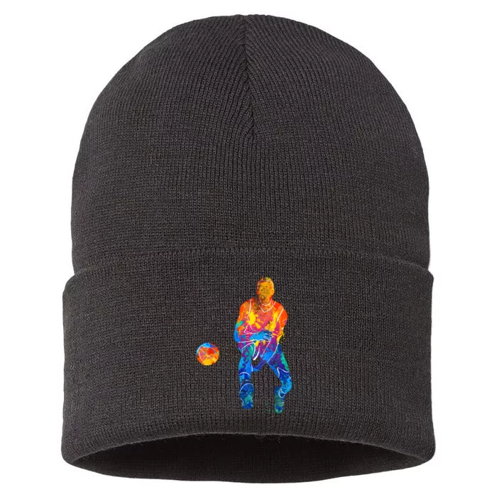 Basketball Player Basketballer Vintage Bball Graphic Sustainable Knit Beanie