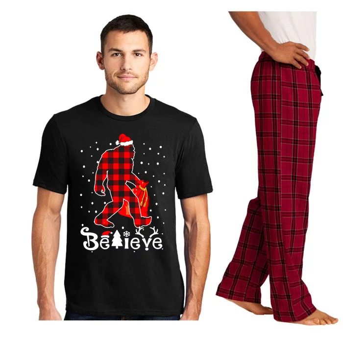 Buffalo Plaid Believe Bigfoot Santa Hat Christmas Pajama Set