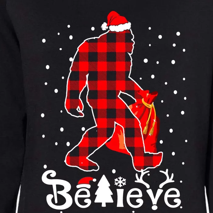 Buffalo Plaid Believe Bigfoot Santa Hat Christmas Womens California Wash Sweatshirt