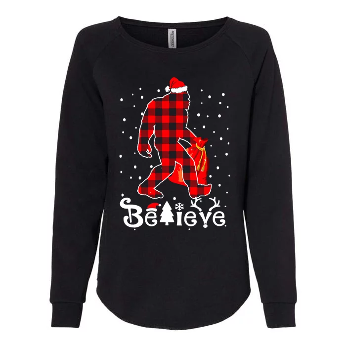 Buffalo Plaid Believe Bigfoot Santa Hat Christmas Womens California Wash Sweatshirt