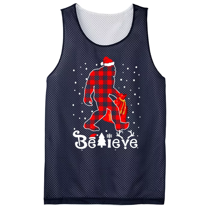 Buffalo Plaid Believe Bigfoot Santa Hat Christmas Mesh Reversible Basketball Jersey Tank