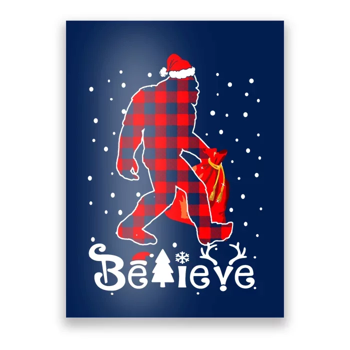 Buffalo Plaid Believe Bigfoot Santa Hat Christmas Poster