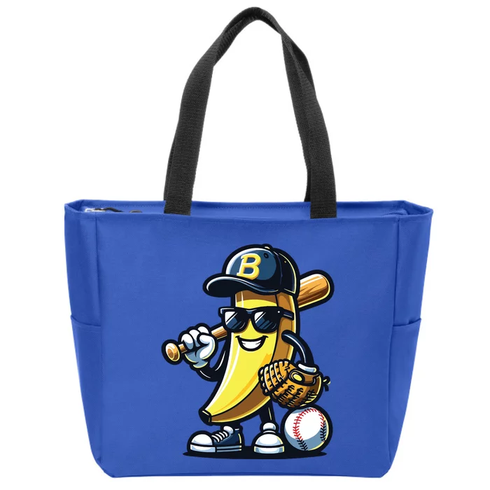 Banana Playing Baseball Fruit Lover Baseball Player Zip Tote Bag