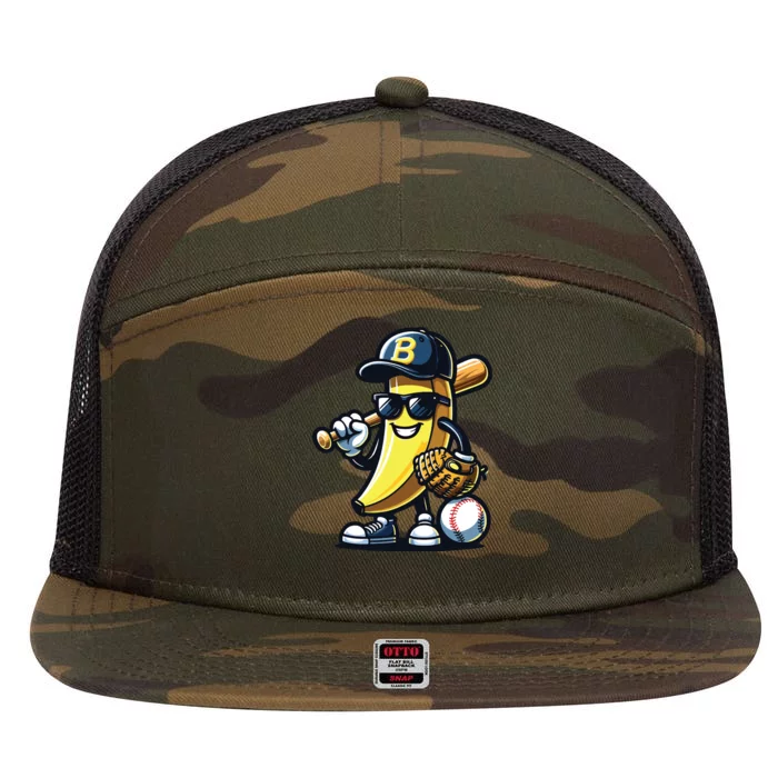 Banana Playing Baseball Fruit Lover Baseball Player 7 Panel Mesh Trucker Snapback Hat