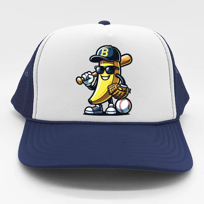 Banana Playing Baseball Fruit Lover Baseball Player Trucker Hat